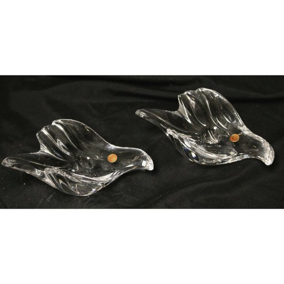 Pair of German Bleikristall Clear Dove Taper Candle Holders 24% Lead Crystal - Picture 1 of 9